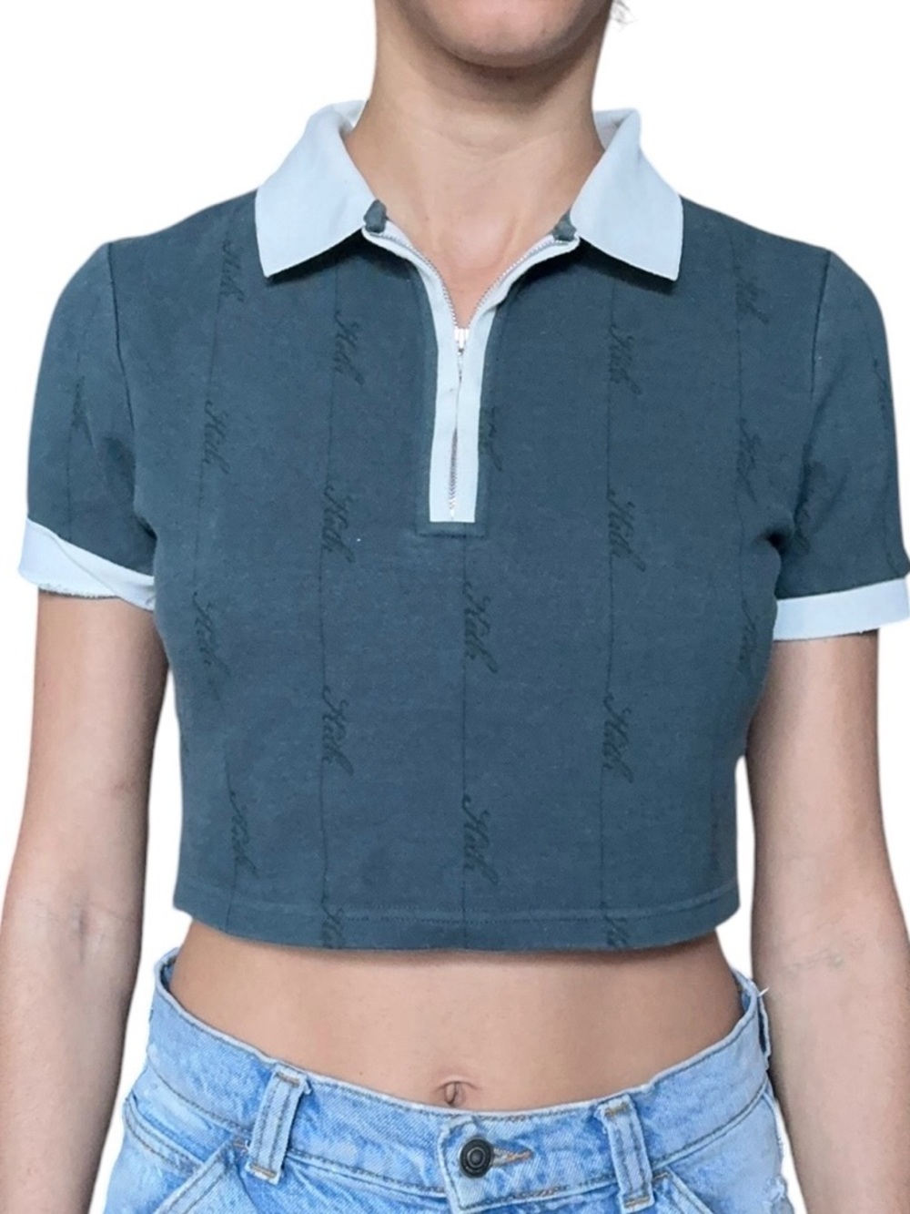 Kith Teal Crop Polo Top with White Trim